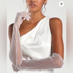 NEW 12th Tribe Bridal Gloves Mesh White Bachelorette Wedding Lace Polka Dot